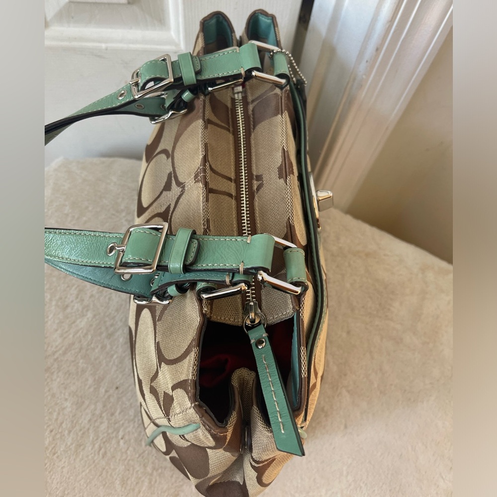 Coach Brown and Green Signature Tote Bag - Picture 5 of 13